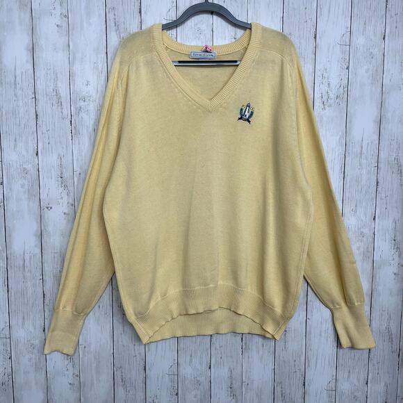 Izod Club Yellow Long Sleeve Knit Over Sized V-Neck Pullover Golf Sweater Large - Picture 1 of 11